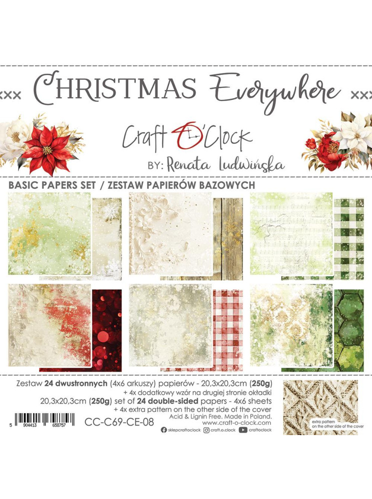 Pack papiers de fond 20 x 20 cm - Collection "Christmas Everywhere" - Craft O'Clock