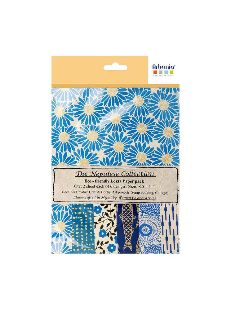 Papier Lokta Imprimés - Bleu - La Collection Népalaise - Artemio