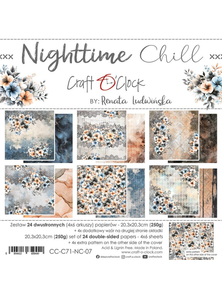 Pack papiers imprimés et Basics 20 x 20 cm - Collection "Nighttime Chill" - Craft O'Clock
