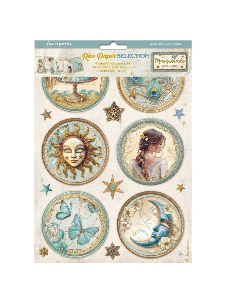 Pack 6 feuilles de riz - Romantic Collection "Masquerade" - Stamperia