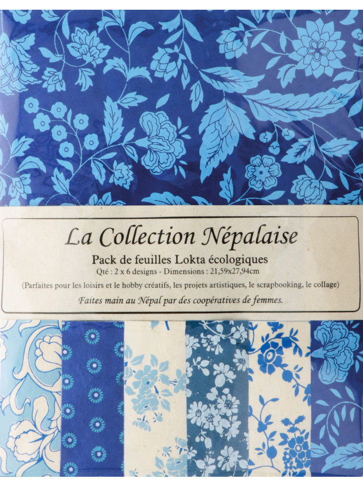 Papier Lokta Imprimés - Fleuri Bleu - La Collection Népalaise - Artemio