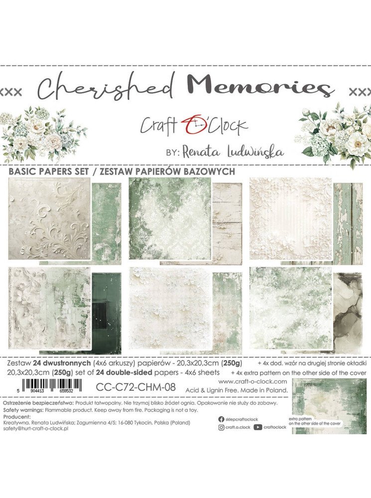 Pack papiers Basics 20 x 20 cm - Collection "Cherished Memories"  - Craft O'Clock