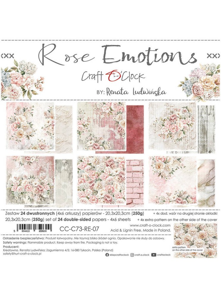 papiers 20 x 20 cm - Collection "Rose Emotions" - Craft O'Clock