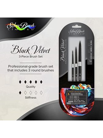 Set de 3 pinceaux ronds , manche court - Silver Brush Limited - Black Velvet