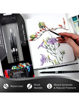 Set de 3 pinceaux ronds , manche court - Silver Brush Limited - Black Velvet