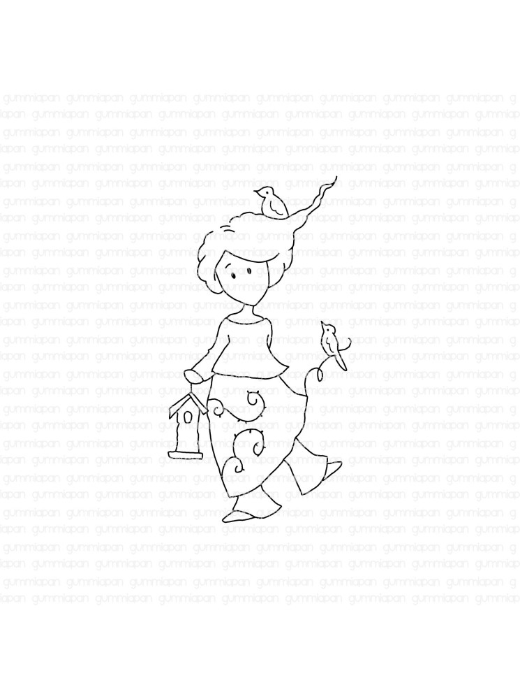 Minnie et les oiseaux - Tampon Cling - Gummiapan