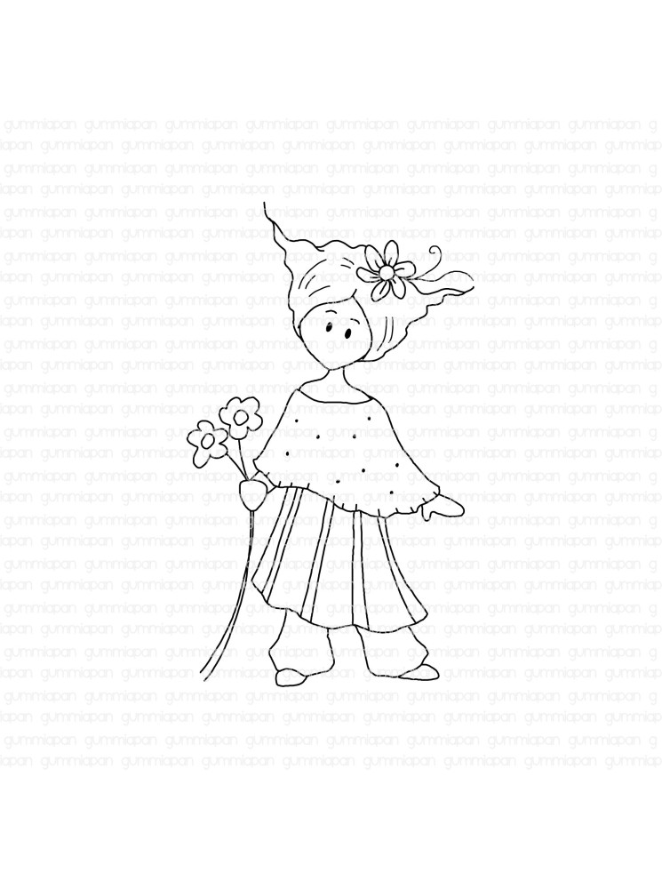 Minnie à des fleurs - Tampon Cling - Gummiapan