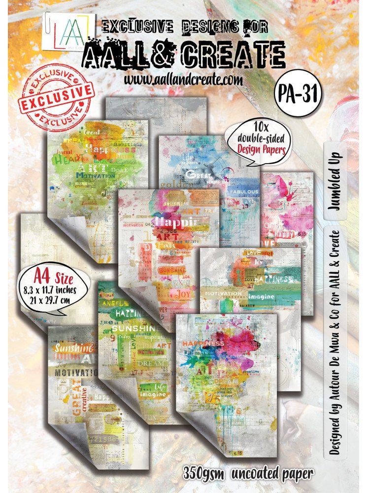 Pack de papiers imprimés A4 - Jumbled Up - Collection "Patchwork Impressions"  - Aall & Create