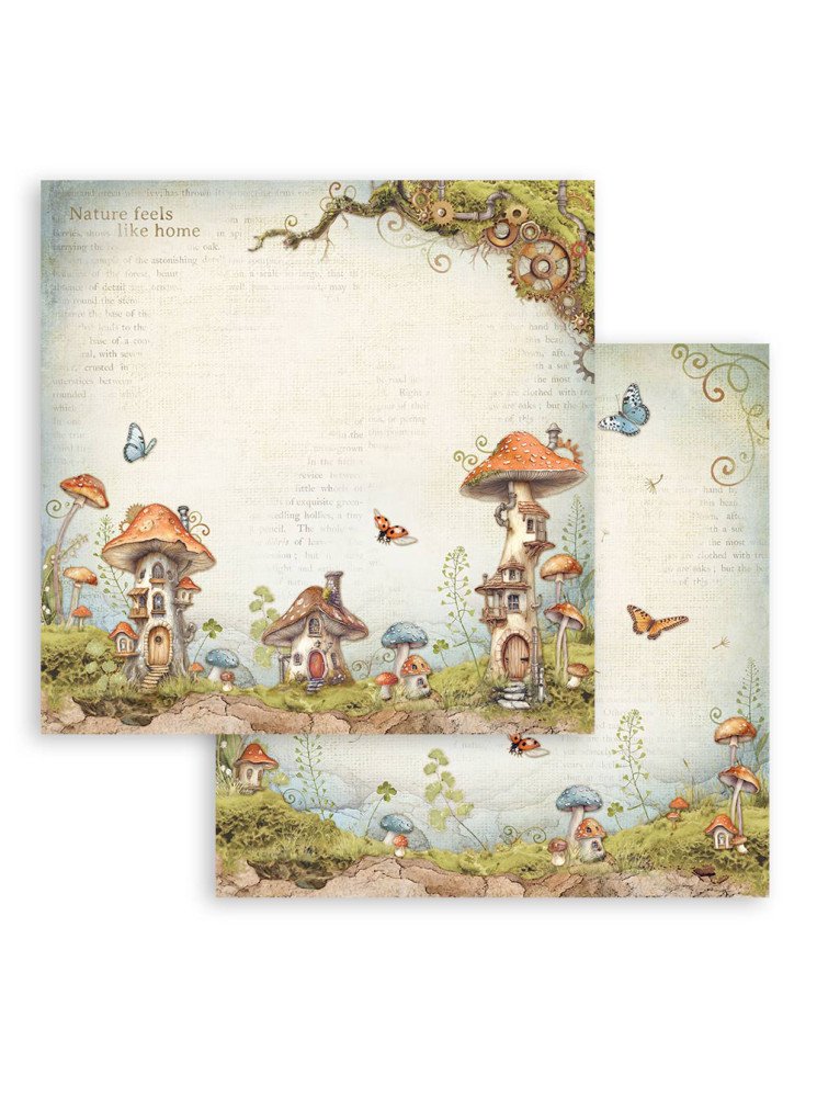 Feuille imprimée Mushroom Houses - Collection "Hidden grove" - Stamperia
