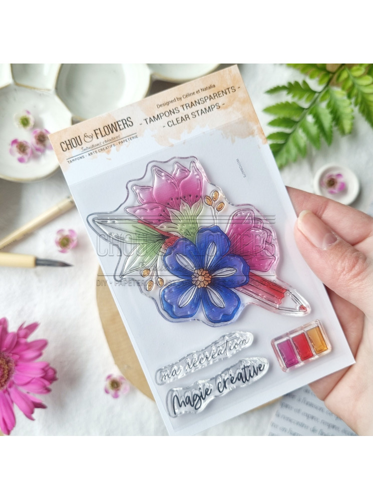 Tampon Clear - Crayon fleuri - Collection "Vibrations" - Chou & Flowers