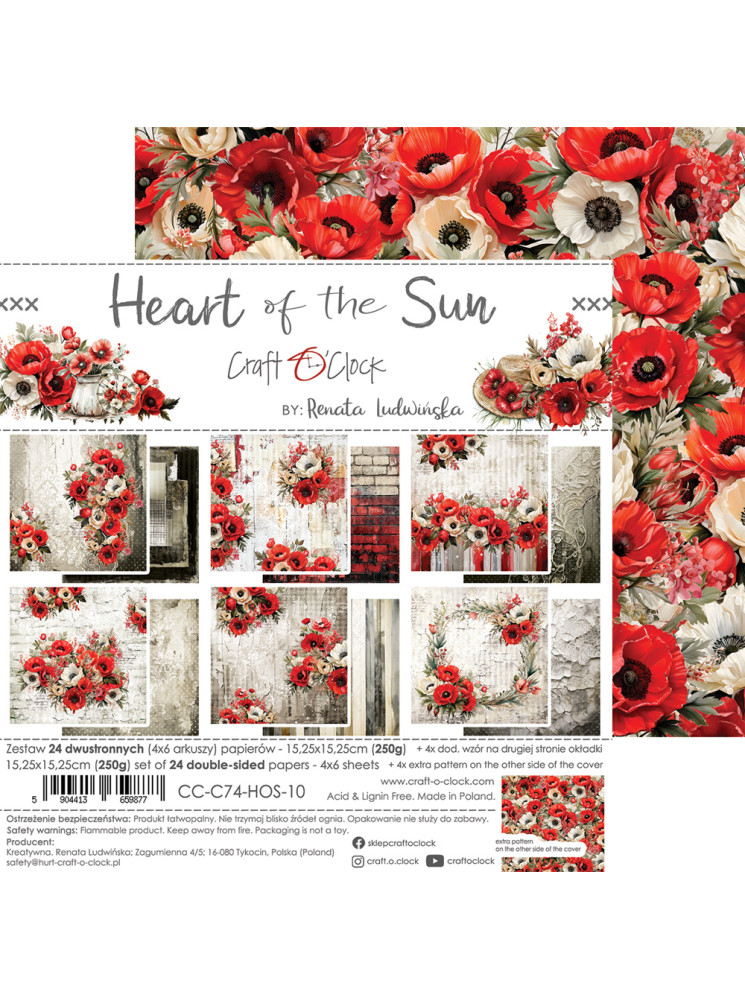 Pack papiers 15 x 15 cm - Collection "Heart of the Sun" - Craft O'Clock
