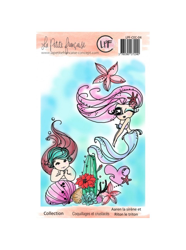 Aaren la sirène et Riton le triton - Tampon clear - Collection "Coquillages et Crustacés" - La Petite Française