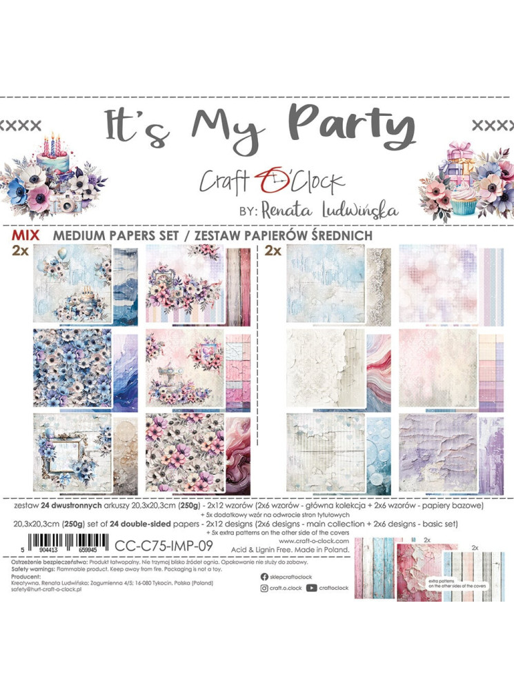 papiers 20 x 20 cm - Mix - Collection "It's My Party" - Craft O'Clock