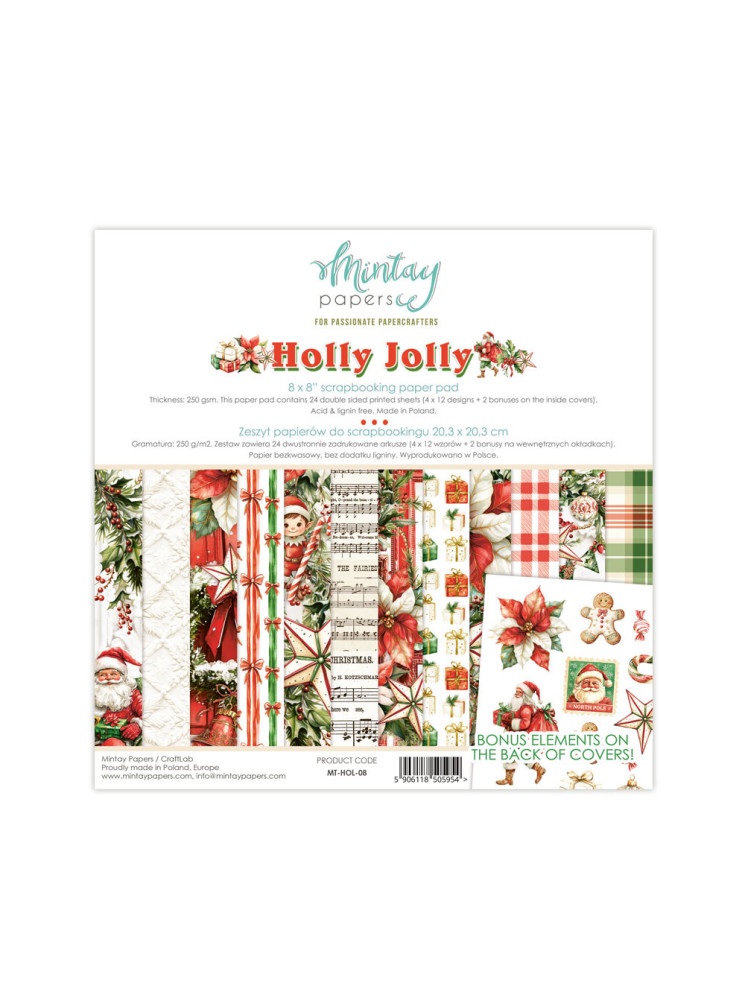 Pack papiers 20 x 20 cm- Collection "Holly Jolly" - Mintay