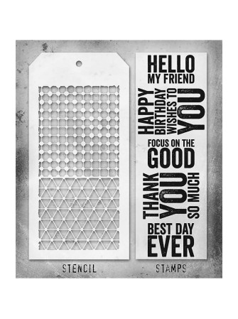 Combo Stencil + Tampons clear - Bold Sayings Grid Dots & Diamonds - Tim Holtz - Stampers Anonymous