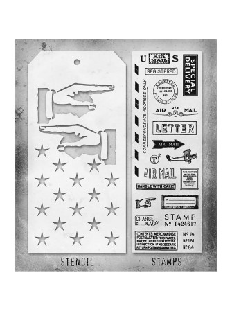 Combo Stencil + Tampons clear - Correspondance, Direction and Shifter Stars - Tim Holtz - Stampers Anonymous
