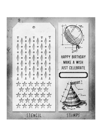 Combo Stencil + Tampons clear - Birthday, Diamond Dot and Stars - Tim Holtz - Stampers Anonymous