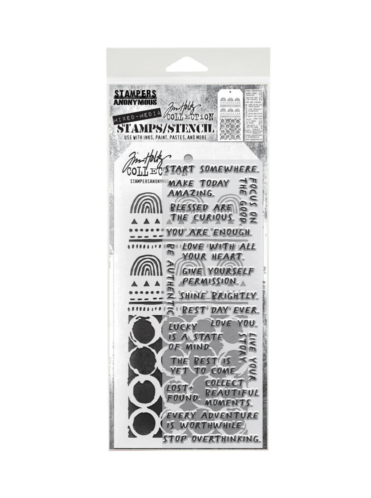 Combo Stencil + Tampons clear - Noteworthy, Nature and Ringer - Tim Holtz - Stampers Anonymous