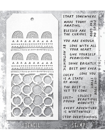 Combo Stencil + Tampons clear - Noteworthy, Nature and Ringer - Tim Holtz - Stampers Anonymous