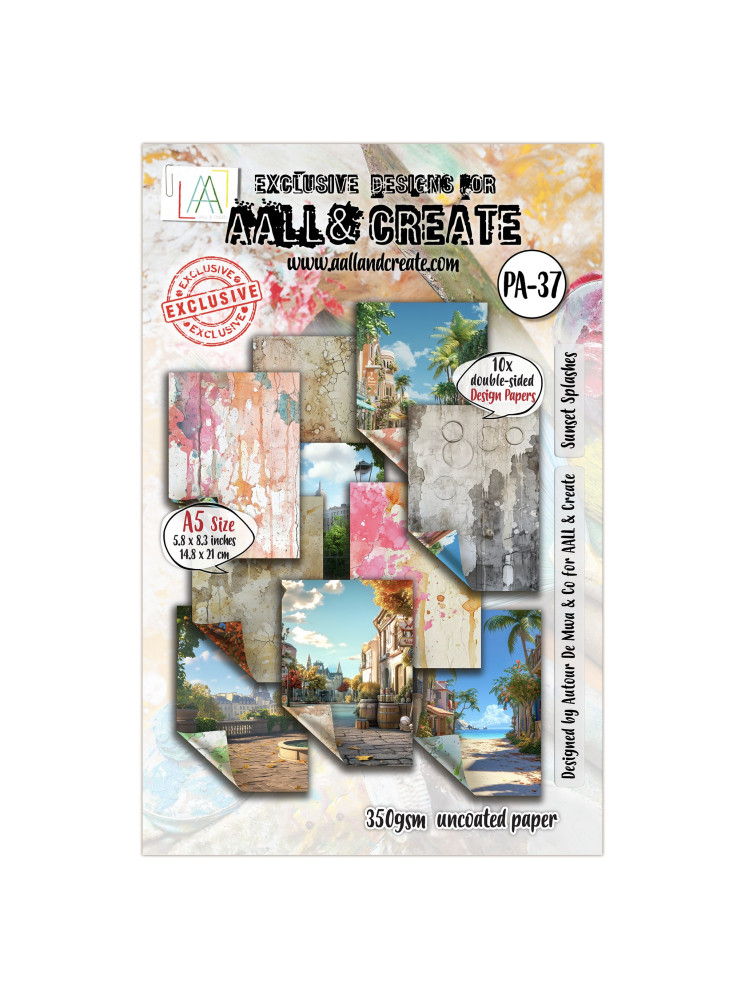 Pack de papiers imprimés A5 - Sunset Splashes - Collection "Weathered Wanderings" - Aall & Create
