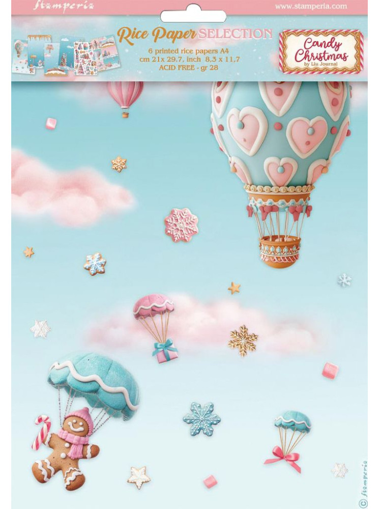 Set 6 feuilles des riz A4 - Collection "Candy Christmas" - Stamperia