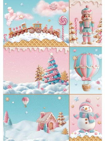 Set 6 feuilles des riz  A4 - Collection "Candy Christmas" - Stamperia