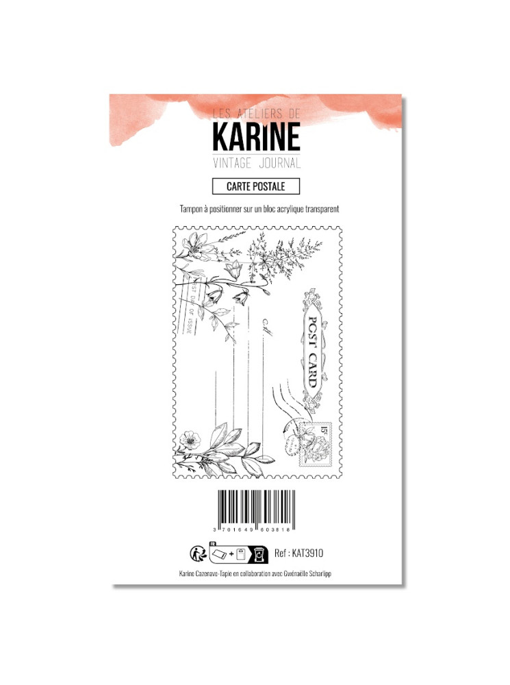 Carte Postale - Tampon clear - Collection "Vintage Journal" - Les Ateliers de Karine