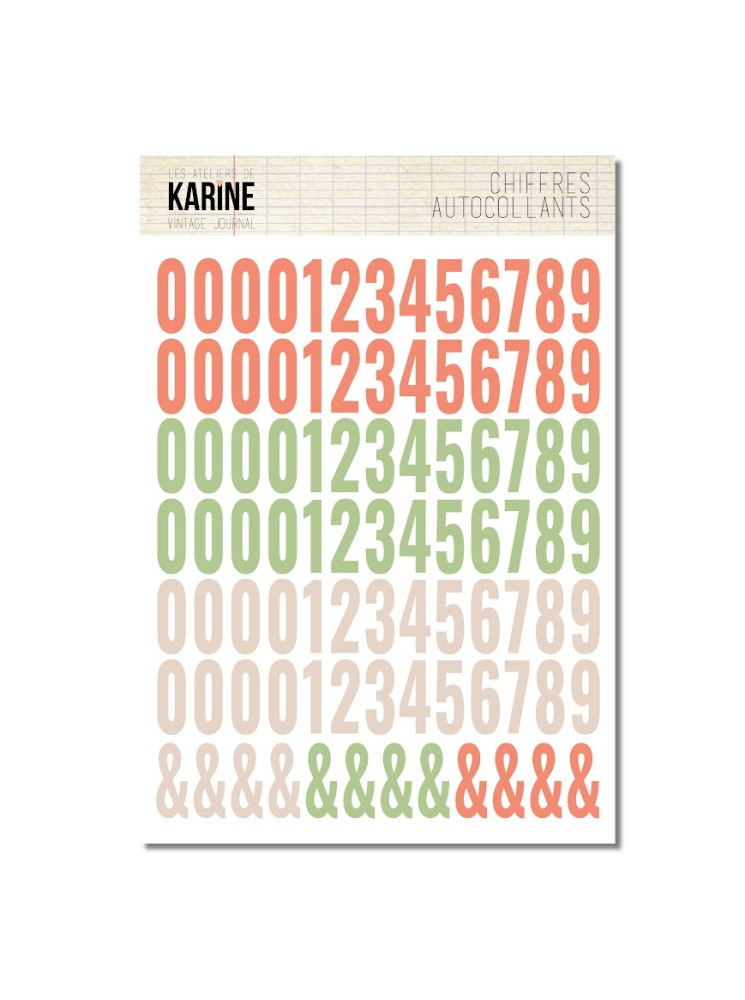 Chiffres autocollants "couleurs assorties" - Collection "Vintage Journal" - Les Ateliers de Karine
