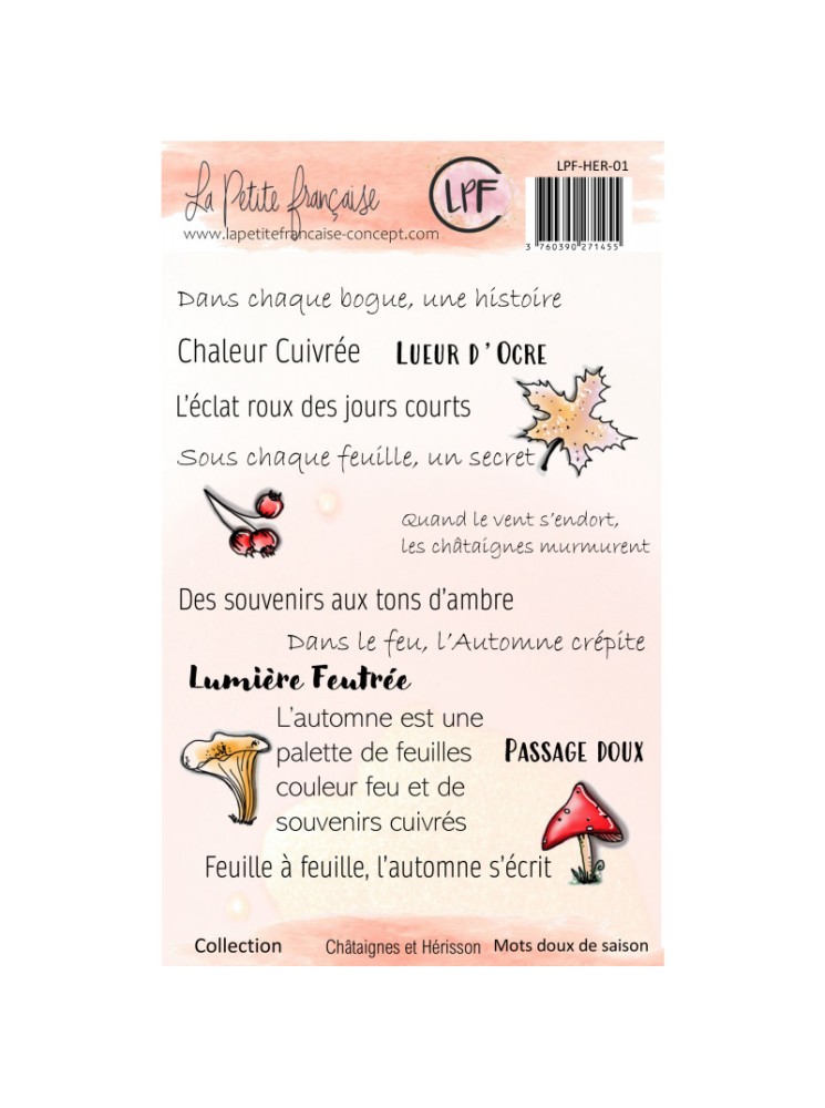 Tampon clear Mots Doux de Saison - Collection "Châtaignes et Hérisson" - La Petite Française