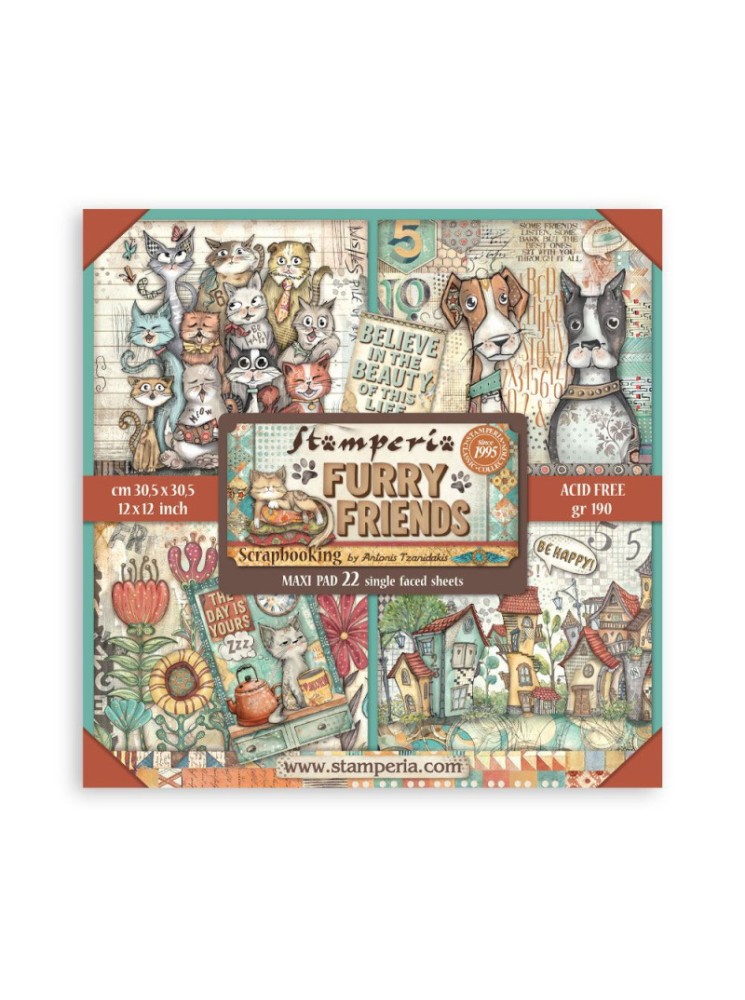 Maxi Pack papiers  - Collection "Furry Friends" - Stamperia