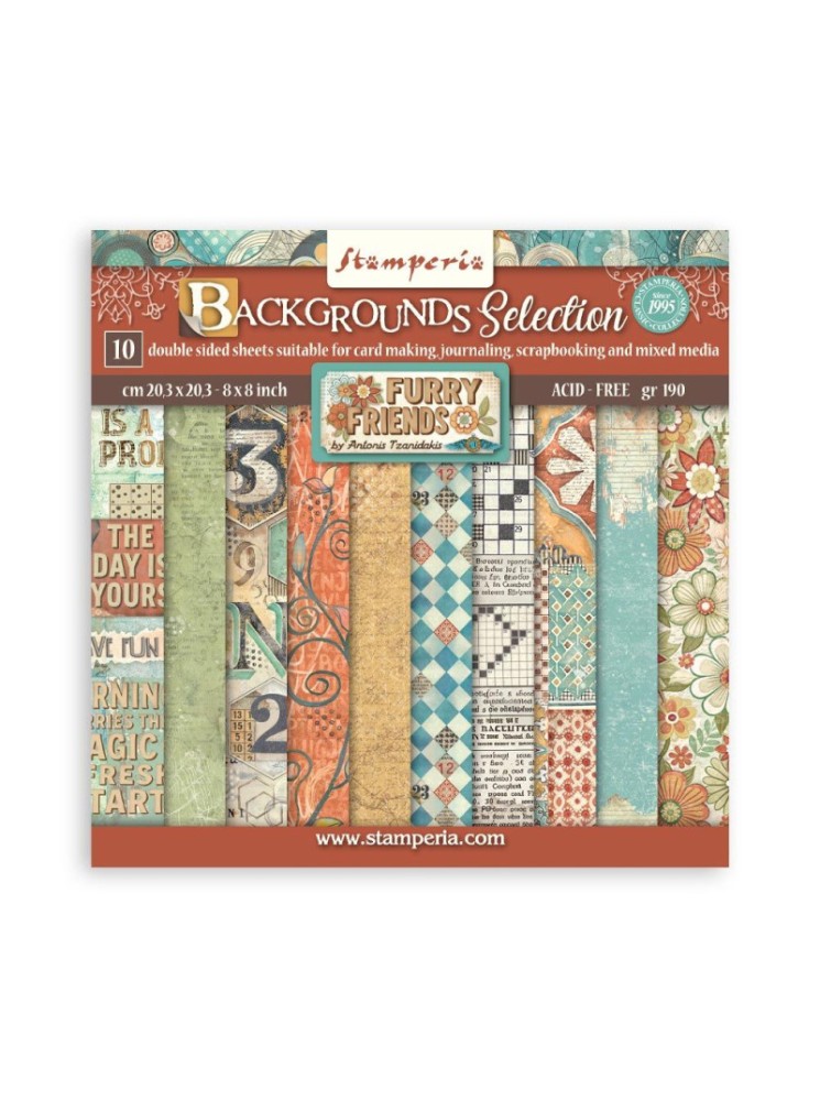 Pack papiers Background 20 x 20 cm - Collection "Furry Friends" - Stamperia