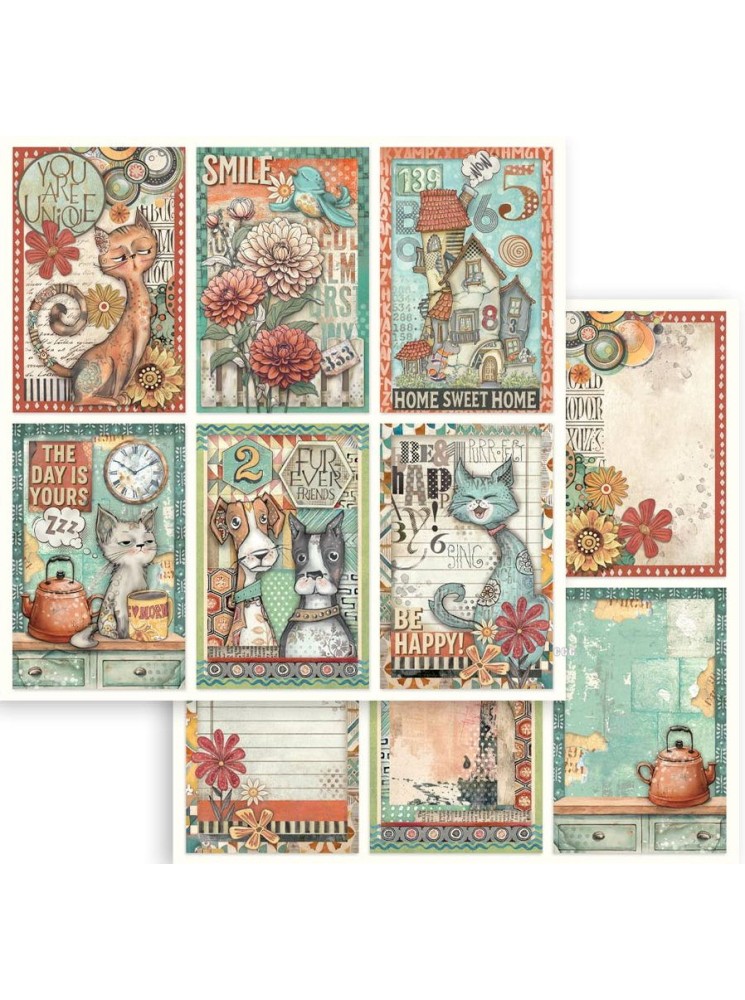 Feuille imprimée Cards - Collection "Furry Friends" - Stamperia