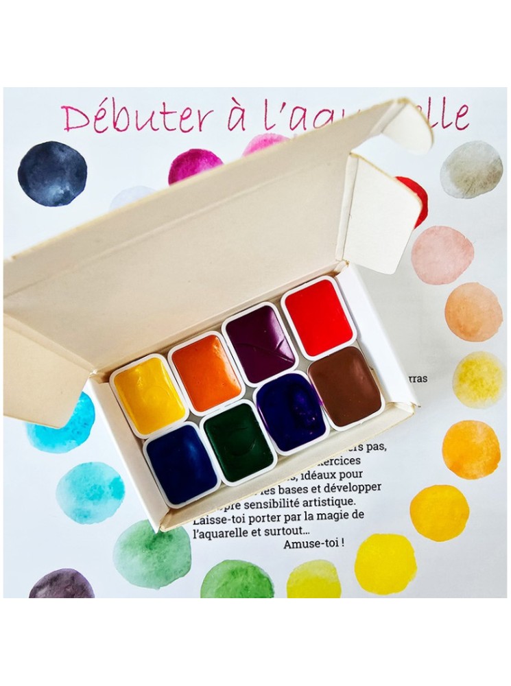 Débuter l'aquarelle - Kit de 8 mini godets d'aquarelle - Isaro