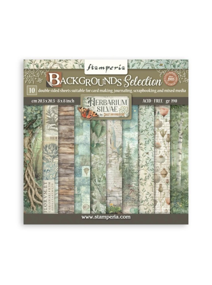Pack papiers background 20 x 20 cm - Collection "Herbarium Silvae" - Stamperia