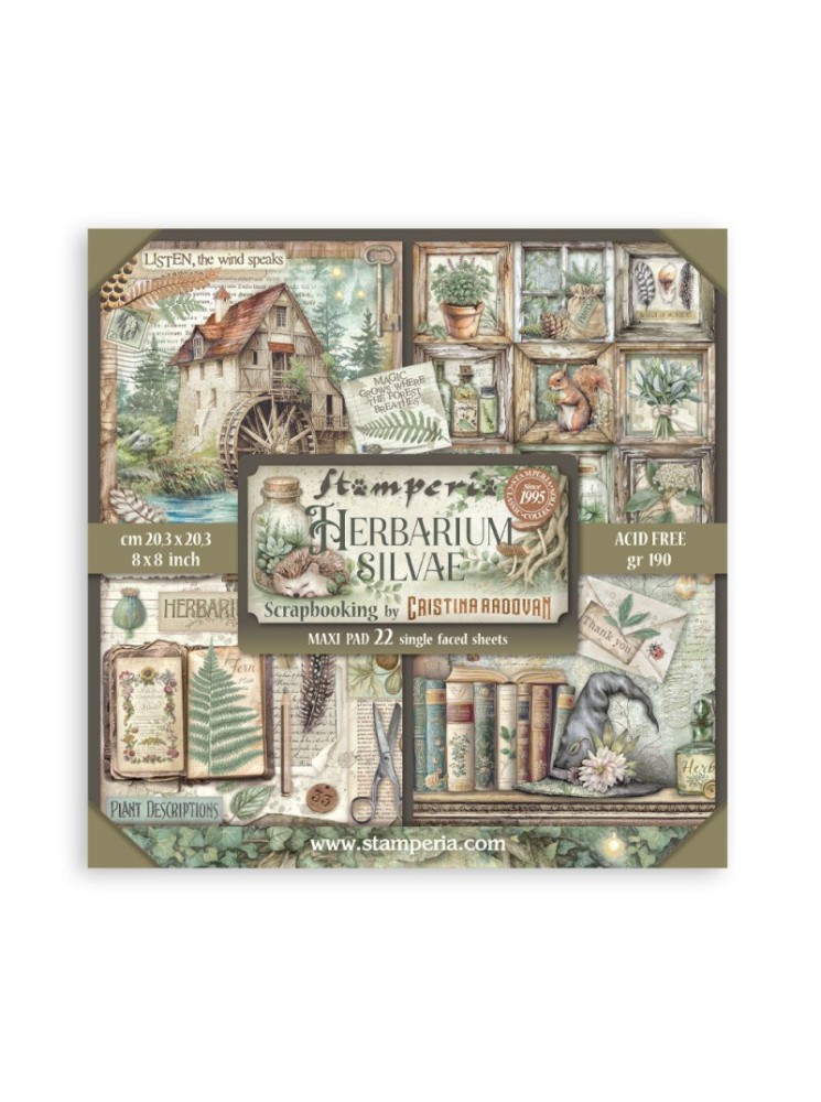 Maxi Pack papiers 20 x 20 cm  - Collection "Herbarium Silvae" - Stamperia